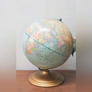 Vintage MCM Terrestrial Globe Gable top George F. Cram 9” USA